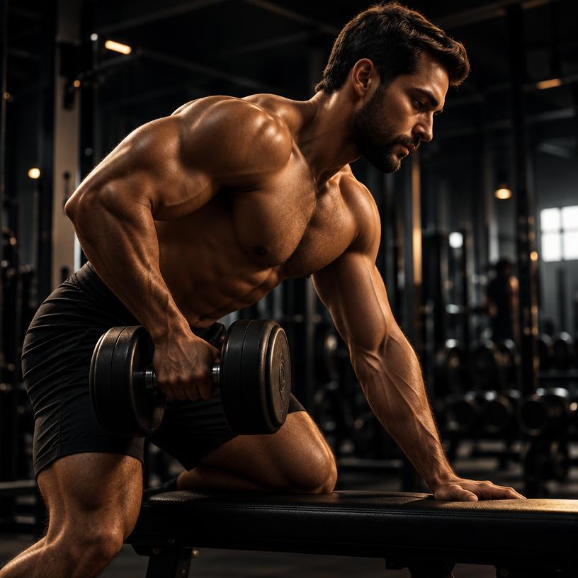 Man strength training with a dumbbell